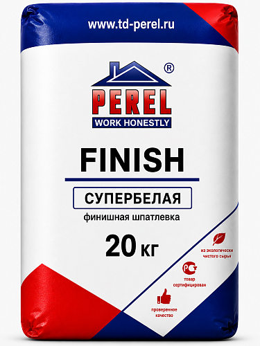 Perel FINISH, супербелая, 20 кг, шпатлевка полимерная финишная Perel FINISH, супербелая, 20 кг, шпатлевка полимерная финишная