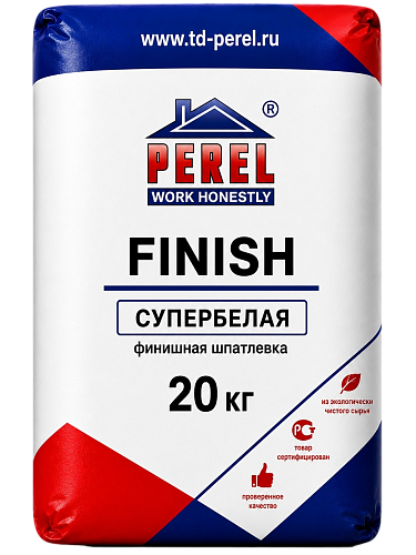 Perel FINISH, супербелая, 20 кг, шпатлевка полимерная финишная Perel FINISH, супербелая, 20 кг, шпатлевка полимерная финишная